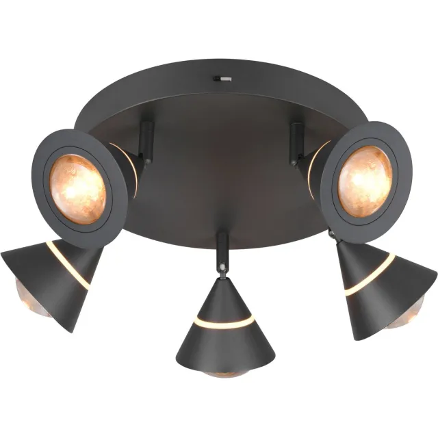 Trio ROMEO - Plafondlamp - Zwart mat - incl. 5x SMD 7 W - Zwenkbaar - Plafondbevestiging - DIP - Schakelaar