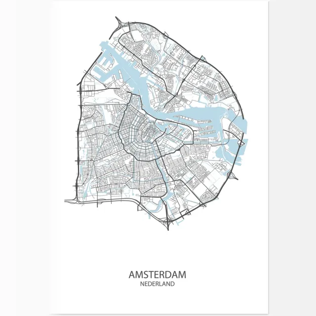 De Lange Koe Poster Amsterdam | Plattegrond | 29,7 x 42,0 cm (A3) Wit