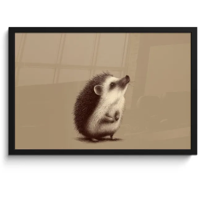FrameYourWall Poster in lijst - Fotolijst 60x40 cm - Posters - Egel - Snuitje - Bruin - Stekels - Posterlijst zwart - Decoratie - Wanddecoratie woonkamer - Muurdecoratie slaapkamer