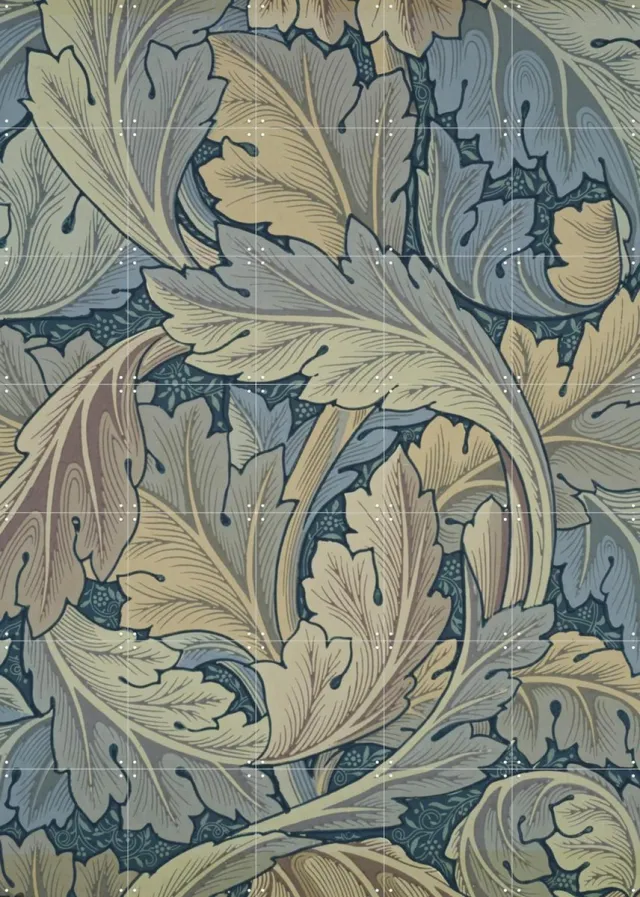 IXXI Acanthus blue, William Morris & Victoria and Albert Museum - 100 x 140 cm - Grote wanddecoratie en posters - Vintage, Illustraties, Art Nouveau Blauw / Koele tinten