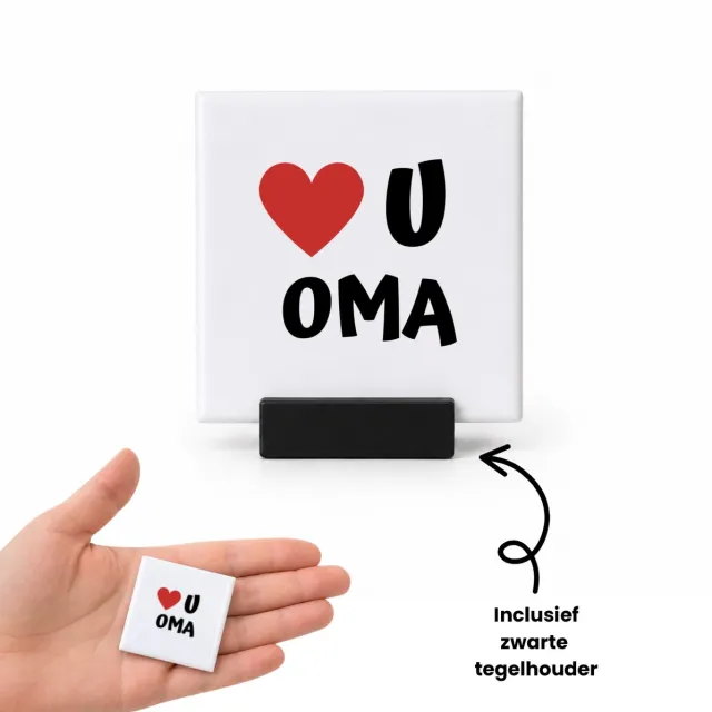 Hacebo love u oma tegeltje met tegelhouder - Oma - de liefste oma - tegeltjes met tekst - verjaardag - cadeautje voor oma - oma artikelen - kado - geschenk - spreuktegels - 4.8x4.8 CM Wit