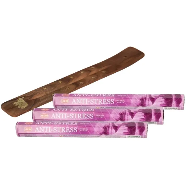 HEM Wierook stokjes in Anti Stress geuren mix - pak van 60x stokjes - 25 cm - met houder/plankje - huisgeuren - relaxing Camel bruin