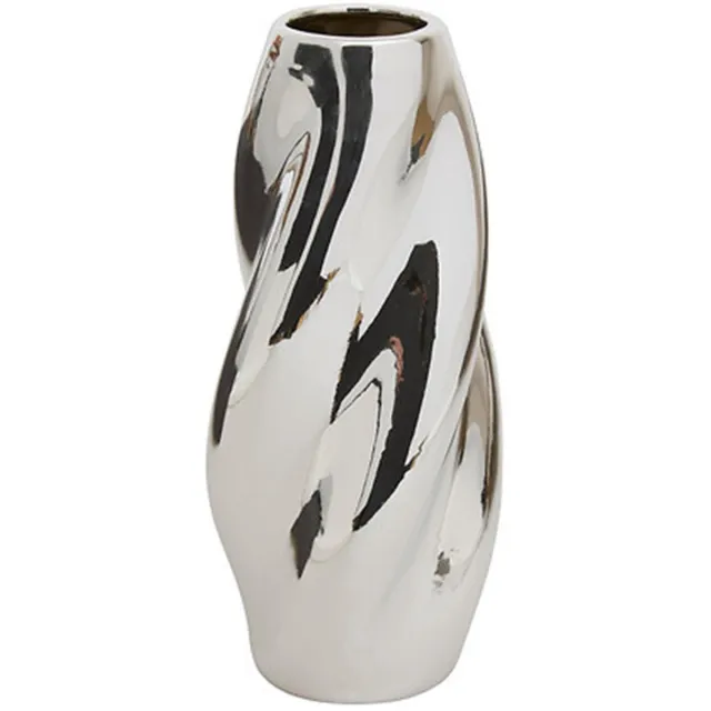 Atmosphera Bloemenvaas Silver Sky - zilver - keramiek - D11 x H28 cm - moderne vorm