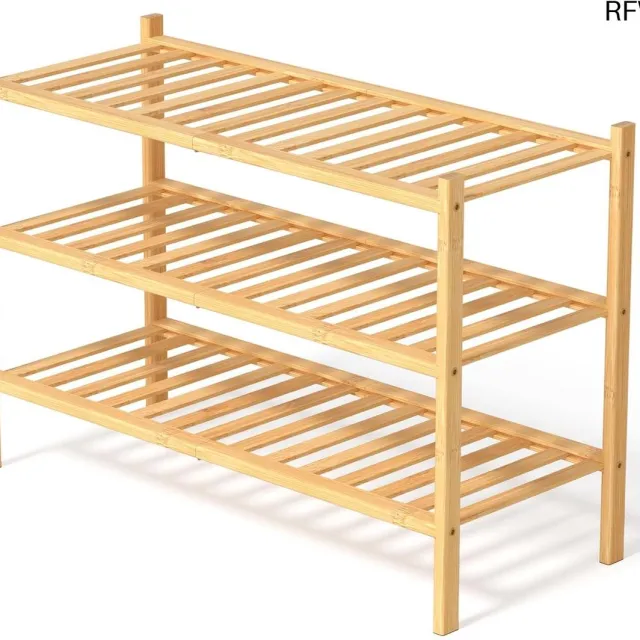 RFWR Schoenenrek van Bamboe - 3-niveau Schoenenkast voor Hal en Woonkamer - Ruimtebesparend Design 68 x 28 x 46 cm