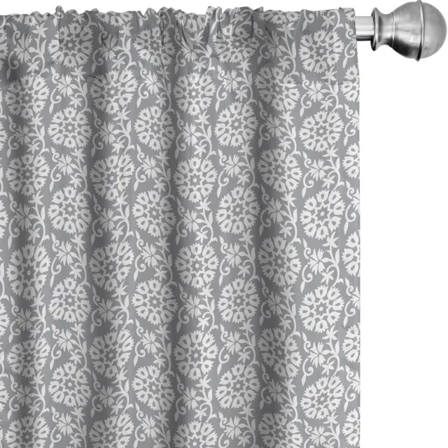 ABAKUHAUS Gordijnen Grijs-Wit Rich Flora 2x75x175 cm – Microvezel Grijs en wit