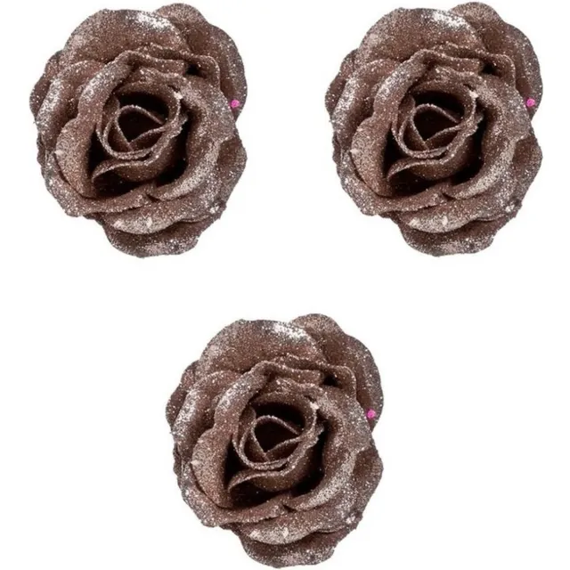 Cosy & Trendy Oud roze roos met glitters - 4x - op clip - 7 cm - kerstversiering - plastic - decoratief