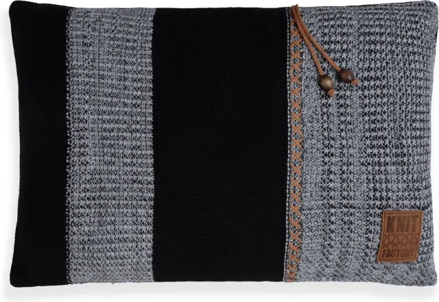 Knit Factory Roxx Sierkussen - Rechthoekig kussen - Kussen woonkamer - Bank kussen - Decoratie kussen - Zwart/Licht Grijs - 60x40 cm - Kussenhoes inclusief kussenvulling