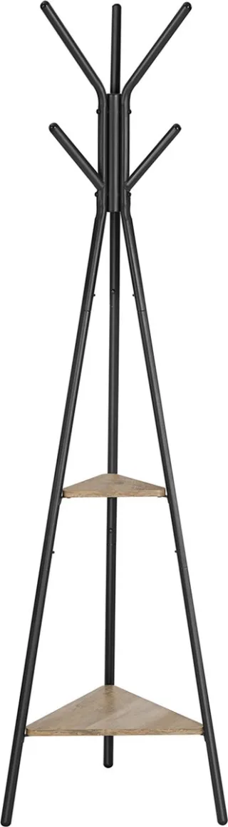 Hoppa! boomvormige kapstok, kapstok, vrijstaand, industrieel ontwerp, met 2 planken, voor kleding, hoeden, tassen, greige-zwart beige/black