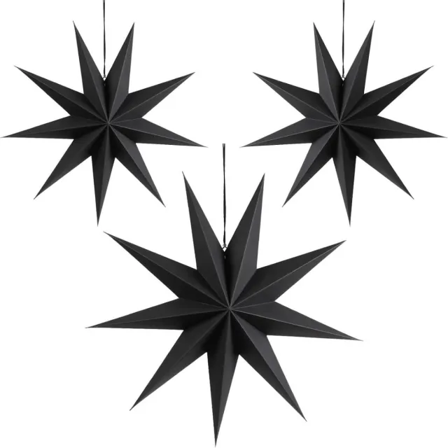 GelldG Zwarte papieren sterren - Set van 3 - 30 cm - Opvouwbare sterdecoraties - Ophangbare papieren sterren - Kunnen worden gebruikt als tafeldecoratie - Geschikt voor bruiloften, verjaardagen en advent