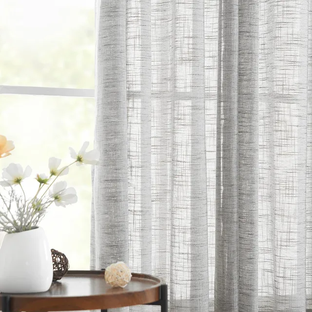 Unyqoos Gezellige Lichtdoorlatende Linnenlook Gordijnen met Slub-Textuur en Oogjes voor Diverse Ruimtes grijs