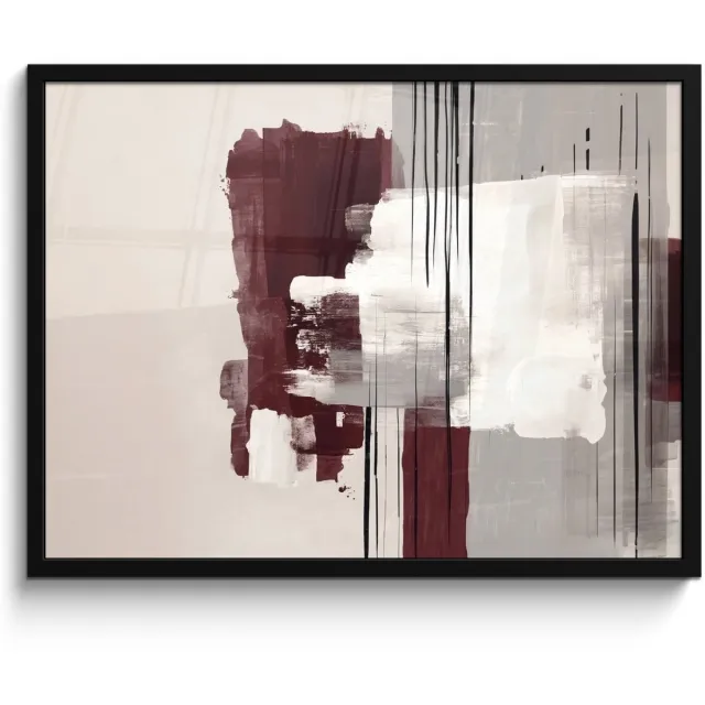 FrameYourWall Poster in lijst - Fotolijst 70x50 cm - Posters - Penseelstreken - Abstract - Lijnen - Rood - Posterlijst zwart - Decoratie - Wanddecoratie woonkamer - Muurdecoratie slaapkamer