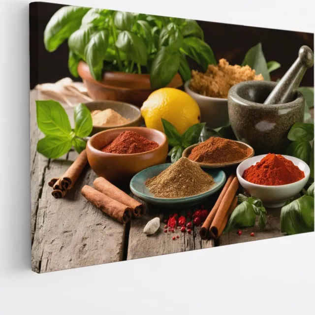Saammp Canvas Schilderij - Verschillende Kruiden - Specerijen - Stilleven - 60x40 - Foto op canvas - Wanddecoratie - Muurdecoratie keuken - Slaapkamer decoratie - Canvas Print Multicolor