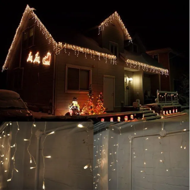 PEAM IJspegel Kerst Fairy Lights Waterdicht Outdoor Indoor Gebruik Warm Wit 800 LED 21M Breed 160 Ijspegel Drops Plus Een Massieve 10M Loodkabel 8 Modes Laag Veilig Voltage Witte Kabel