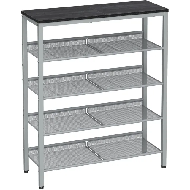 Famanu Schoenenrek met 5 niveaus, verstelbare roosterplanken, van staal, ideaal voor het organiseren van schoenen Zwart