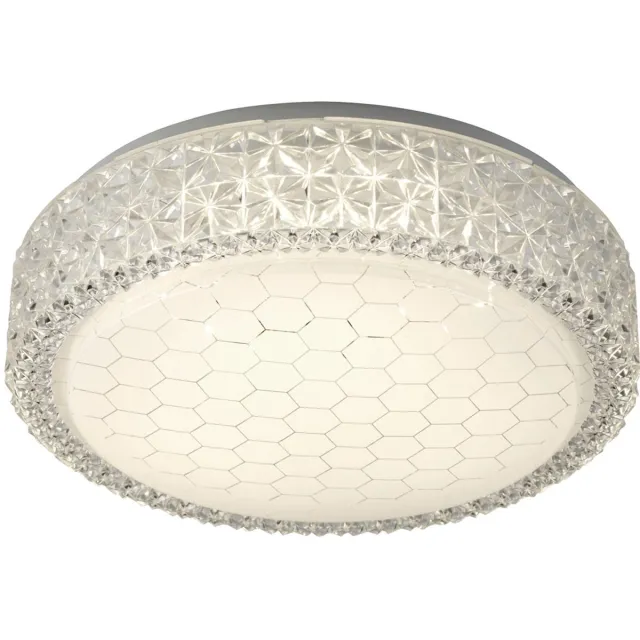 Searchlight LED plafondlamp woonkamer kristal effect honingraat patroon licht wit zilver
