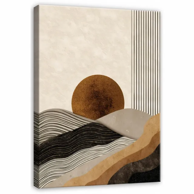 WALLARENA Schilderij op canvas - 60x40 cm - abstracte art deco beige lijnen - Geschikt voor slaapkamer en woonkamer Veelkleurig