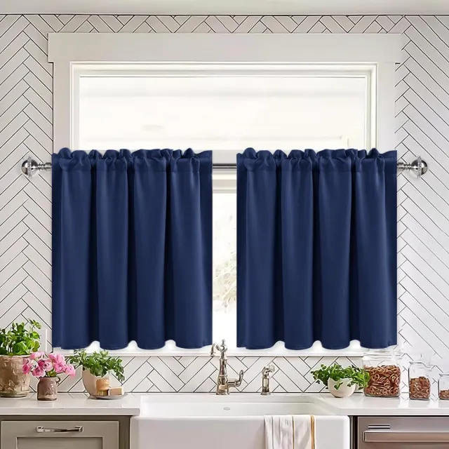 Unyqoos Verduisterende gordijnen voor kleine ramen in marineblauw, set van twee Donkerblauw