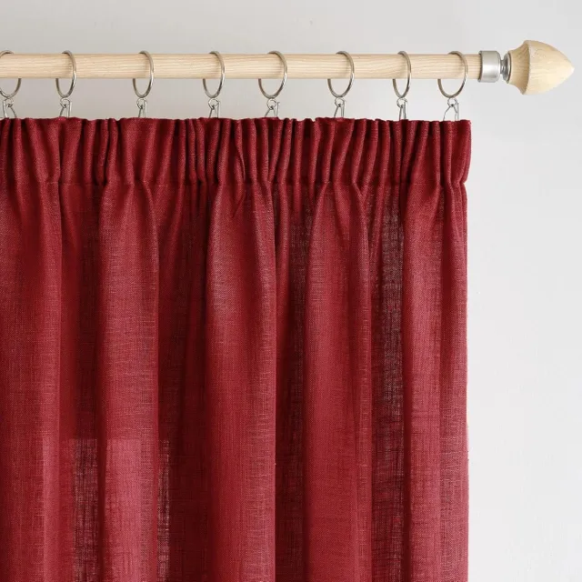 Famanu Gordijnen voor binnen, linnen met band, modern, transparant, decoratief, voor woonkamer, slaapkamer, raam, 2 stuks, 140 x 245 cm, wijnrood Rode Wijn