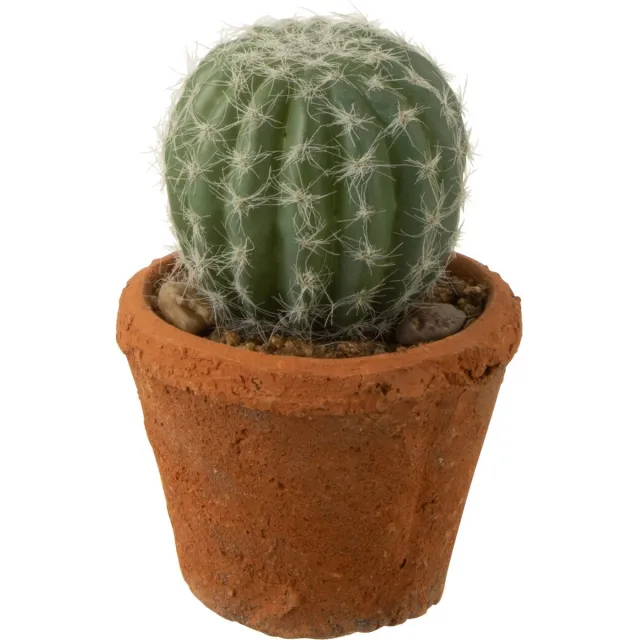 J-Line plant Cactus Rond In Pot - kunststof - groen
