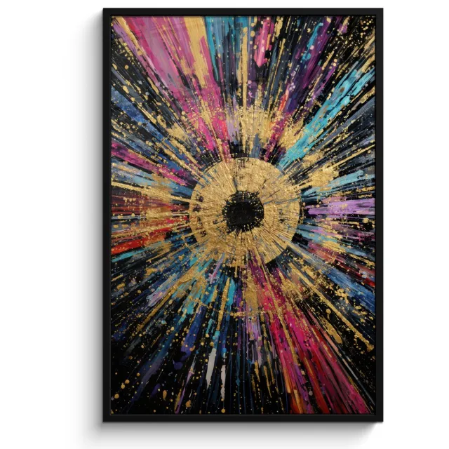 FrameYourWall Poster in lijst - Fotolijst 80x120 cm - Posters - Explosie - Goud - Kleurrijk - Abstract - Posterlijst zwart - Decoratie - Wanddecoratie woonkamer - Muurdecoratie slaapkamer