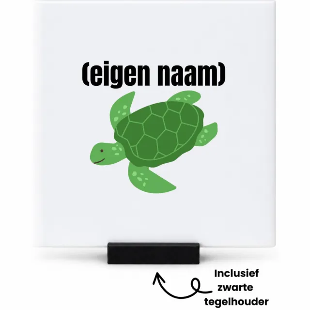 Hacebo schildpad met eigen naam tegeltje met tegelhouder - Schildpad - schildpad liefhebbers - tegeltjes met tekst - iemand die houdt van schildpadden - verjaardag - cadeau - kado - geschenk - spreuktegels - 10.8x10.8 CM Wit