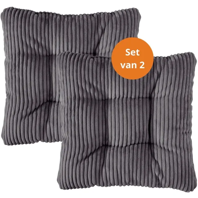 Sleepling stoelkussen, 38 x 38 cm, set van 2, ribfluweellook, zachte bekledingsstof, zitkussen in donkergrijs donkergrijs - cord