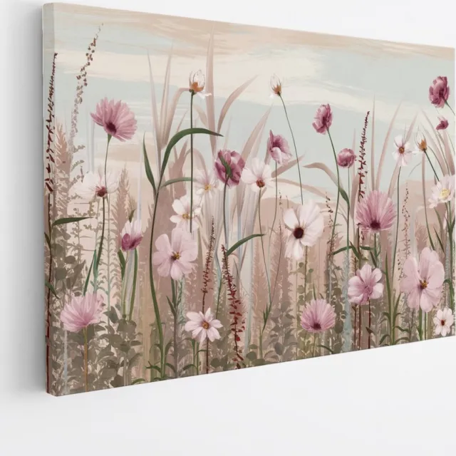 Saammp Canvas Schilderij - Abstracte Roze Bloemen - Natuur - 70x50 - Foto op canvas - Wanddecoratie - Muurdecoratie Woonkamer - Kantoor Decoratie Multicolor