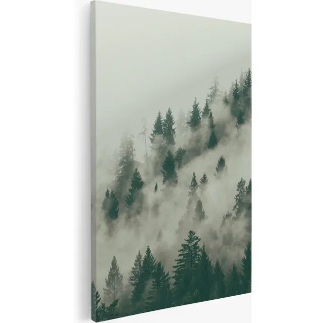 Saammp Canvas Schilderij - Mist tussen de bomen - Landschap - Natuur - 40x60 - Foto op canvas - Wanddecoratie - Muurdecoratie Woonkamer - Slaapkamer decoratie - Canvas Print Multicolor