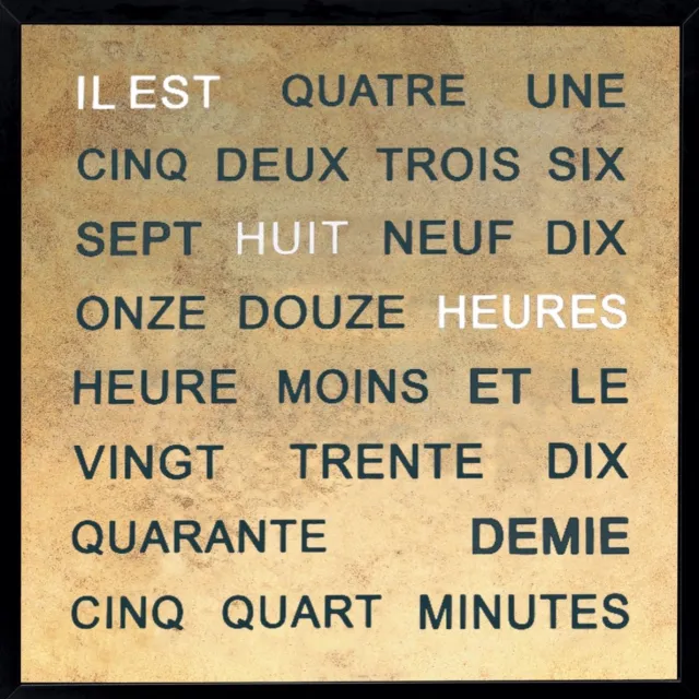 AMS Intertime | Horloge de mots | Horloge murale | 40x40 | GOLD | Francais / Or GOUD