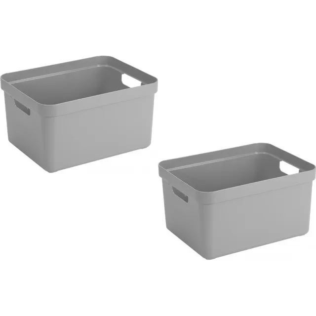Sunware opbergbox Sigma - 2x stuks - kunststof - 32 liter - lichtgrijs - opberg dozen/bakken - opbergers - 45 x 35 x 24 cm