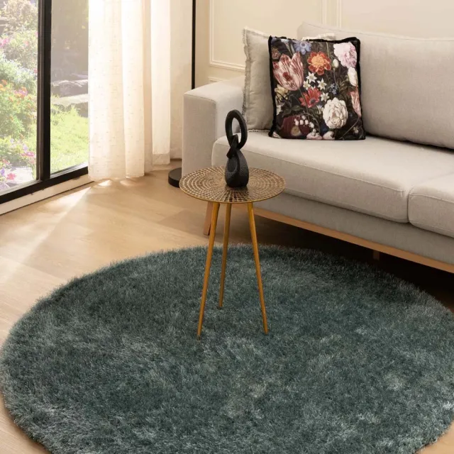 Tapeso Velvet vloerkleed rond - Posh blauw 200