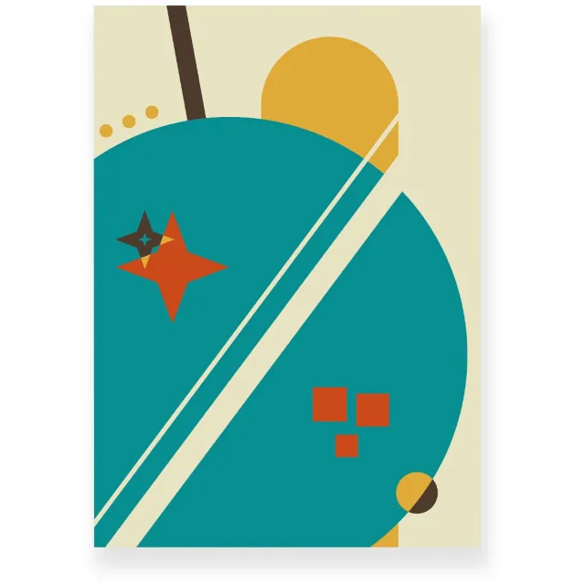 Yisual Poster 50x70 cm - Abstracte Discobal - Oranje - Blauw - Bruin - Abstract - Vintage - Muurdecoratie - Wanddecoratie