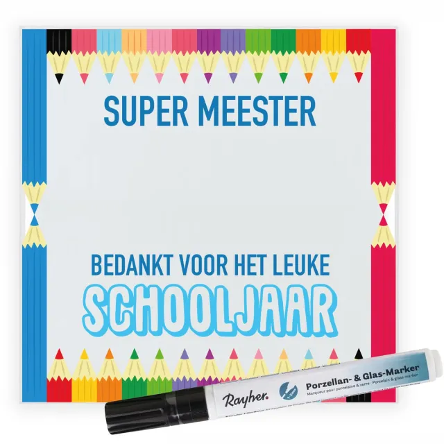 Bellatio Decorations Cadeau tegel voor meester - super meester - invul tegel - multi kleur - keramiek - 15 cm