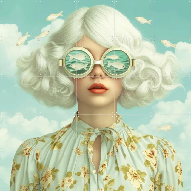 IXXI Magic Moment, Mirjam Duizendstra - 100 x 100 cm - Grote wanddecoratie en posters - Fantasierijk, Digitale Kunst, Illustraties, Surrealisme, Café Wit / Blauw