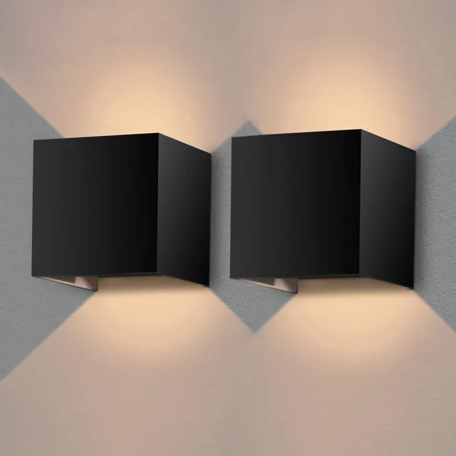 Nince Wandlamp Set van 2 - 12W - Binnen & Buiten - IP65 - Warm Wit (3000K) - 50.000+ Branduren - Zwart Zwartt