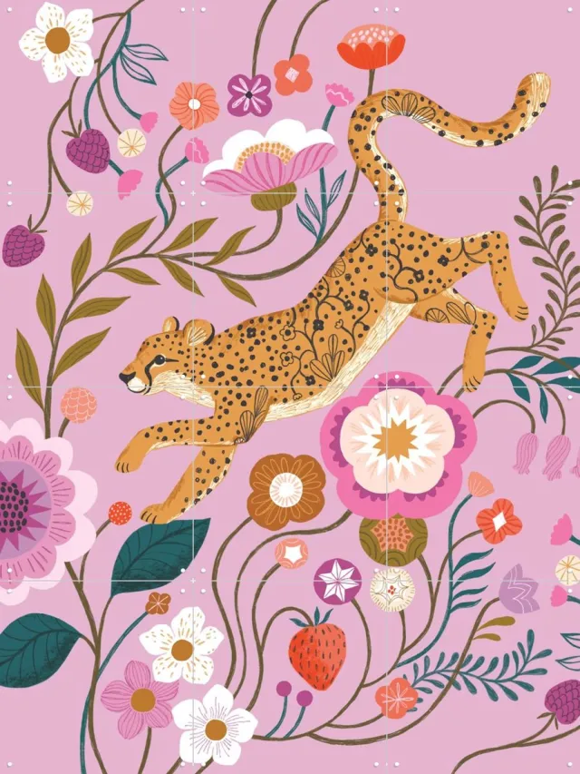 IXXI Cheetah, Bethan Janine - 60 x 80 cm - Grote wanddecoratie en posters - Fantasierijk, Illustraties, Speels, Grafisch Ontwerp, Kleurrijk Roze