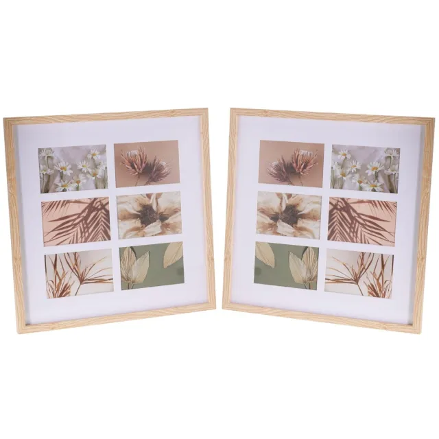 Home & Styling Collage fotolijst met passe-partout - voor 2x foto - hout - naturel - 42 x 42 cm - klassiek