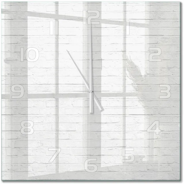 TULUP Wandklok - Bakstenen muur Moderne Wandklok Glas - 60x60 cm - Wit Wandklok Glas Decoratie - Witte handen - Vierkante Klok - Glazen Wandklok Design - Klok Glas Met Opdruk