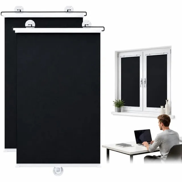 Bobypet Verduisterend rolgordijn - 2 stuks 45 x 125 cm met zuignappen - zonder boren voor thuis, reizen en auto Zwart