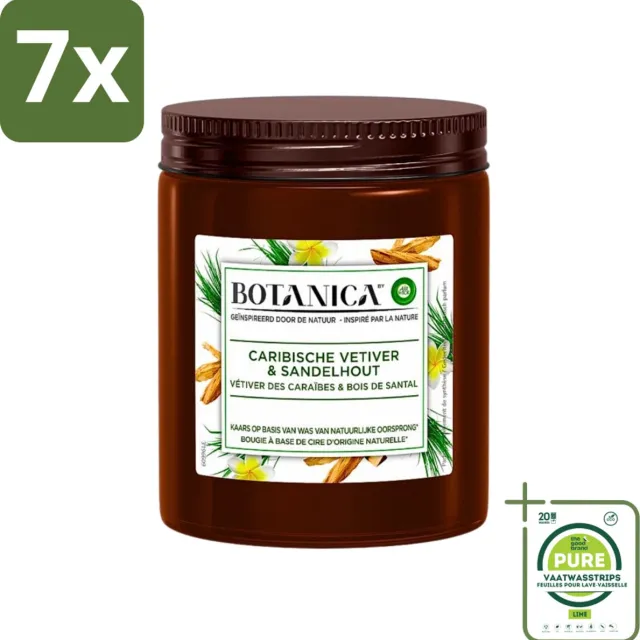 Air Wick 7 x Botanica by Air Wick - Geurkaars - Vetiver & Sandelhout - 40 Uur Brandduur - Grootverpakking - Geurkaars - Sandelhout - Vetiver - Botanica By Air Wick - Air Wick Bruin