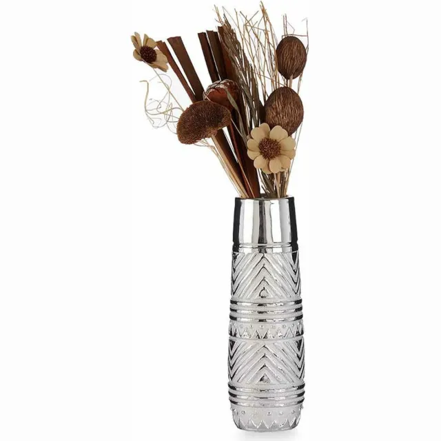 Giftdecor Bloemenvaas - zilver modern motief - 10 x 30 cm - keramiek