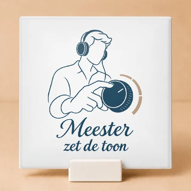 Bedruk King Stijlvolle De meester als klas-DJ Tegel – Minimalistische one-line art voor leerkrachten en onderwijsfans - 11 x 11 cm met houder Wit