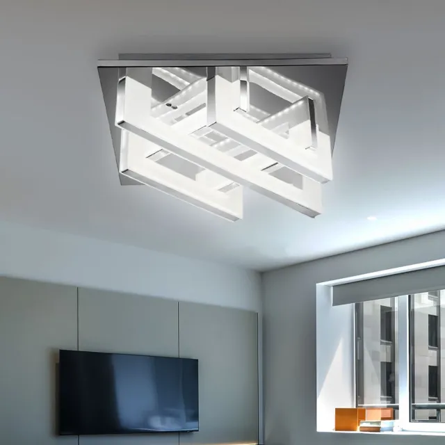 ESTO Plafondlamp chroom woonkamerlamp LED plafondlamp slaapkamerlamp, acryl, 15W 1200lm neutraal wit, LxH 30 x 10 cm,Esto740032 zilver