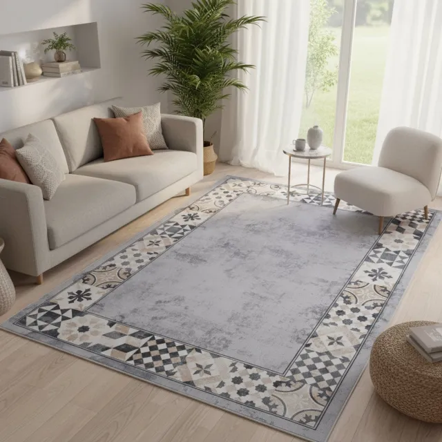 Tapiso Nora Vloerkleed Vintage Grijs Woonkamerkleed Oriëntaals Design Kortpolig Tapijt Antislip Vlekbestendig Kleed Voor Slaapkamer Eetkamer en Hal Easy-Care OEKO TEX - 200x300 Grijs 2