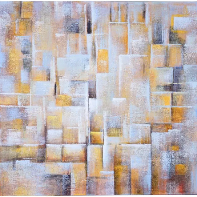 MCW Olieverf Kubussen, 100% handgeschilderd muurschildering XL, 100x100cm Veelkleurig