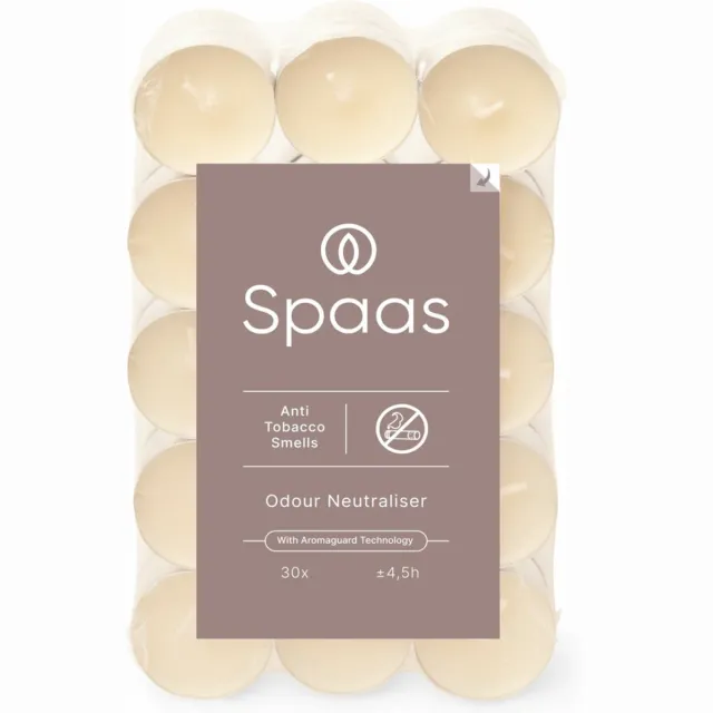Spaas Anti-tabak theelicht blokverpakking ± 4,5 branduren 30 stuks wit