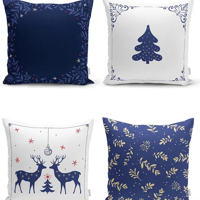 Zethome Kussenhoes Kerstpatroon Set - 4 Stuks - 43x43 cm - Bedrukt - Levendige Kleuren - Soft Touch - Pillow Cover Kerstmis 2