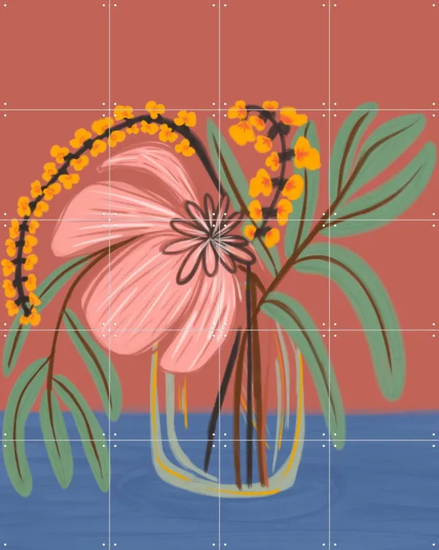 IXXI Earthen Blossom, Nikita Jariwala & Various - 80 x 100 cm - Grote wanddecoratie en posters - Grafisch Ontwerp, Kleurrijk, Illustraties, Digitale Roze