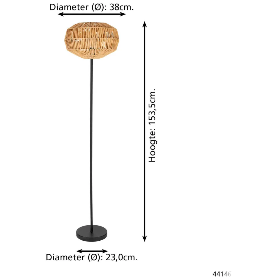 EGLO Sheldon Vloerlamp - E27 - 153.5 cm - Bruin|Zwart - Papier, foto 3