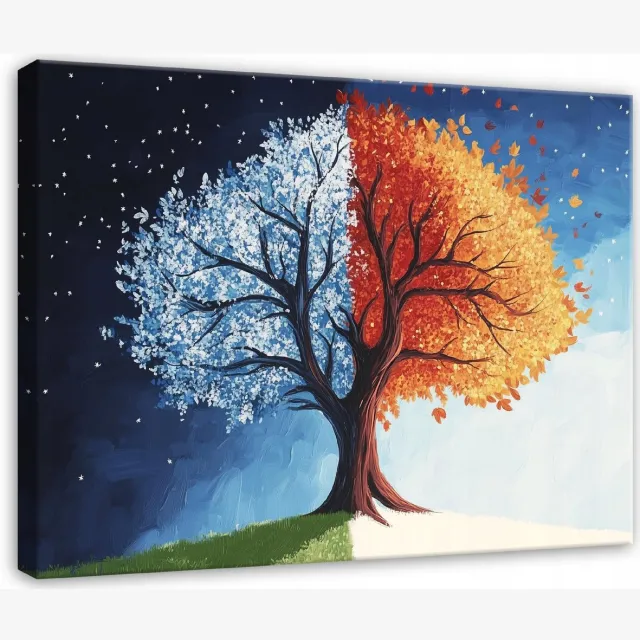 WALLARENA Canvas schilderij - 60x40 cm - 3D levensboom met bladeren voor slaapkamer, woonkamer, keuken multikleurig